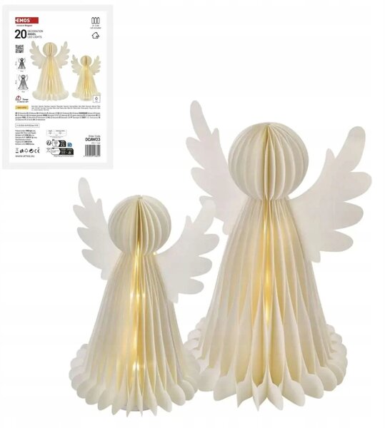 Dekorace - papíroví andělé 2x 10 LED, 2 ks, 2838 cm, teplá bílá, IP20