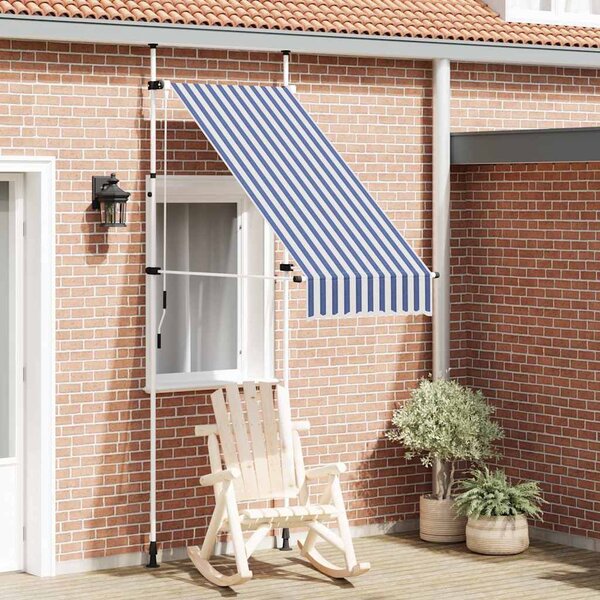 Ručně zatahovací markýza 100 cm modro-bílé pruhy 145829