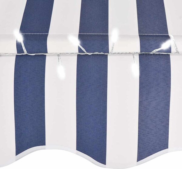 Ručně zatahovací markýza s LED světlem 200 cm modrobílá 145843
