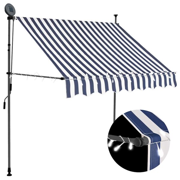 Ručně zatahovací markýza s LED světlem 200 cm modrobílá 145843