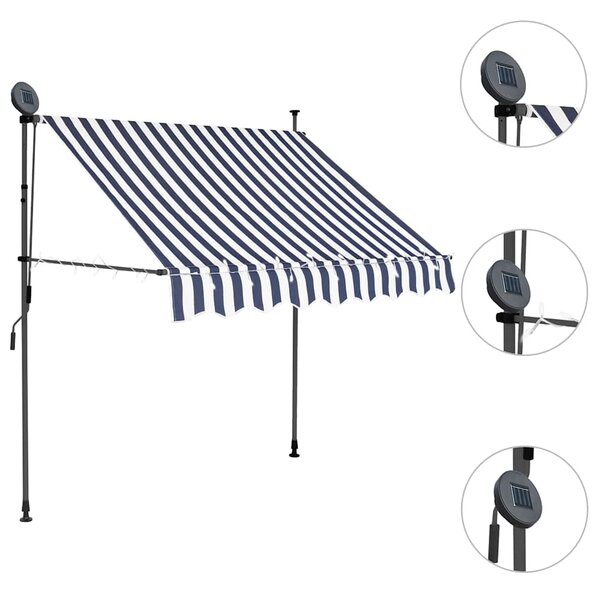 Ručně zatahovací markýza s LED světlem 100 cm modrobílá 145841