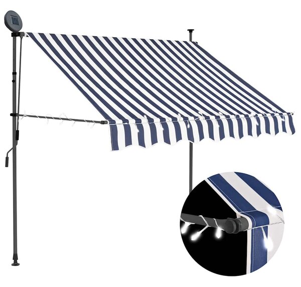 Ručně zatahovací markýza s LED světlem 150 cm modrobílá 145842