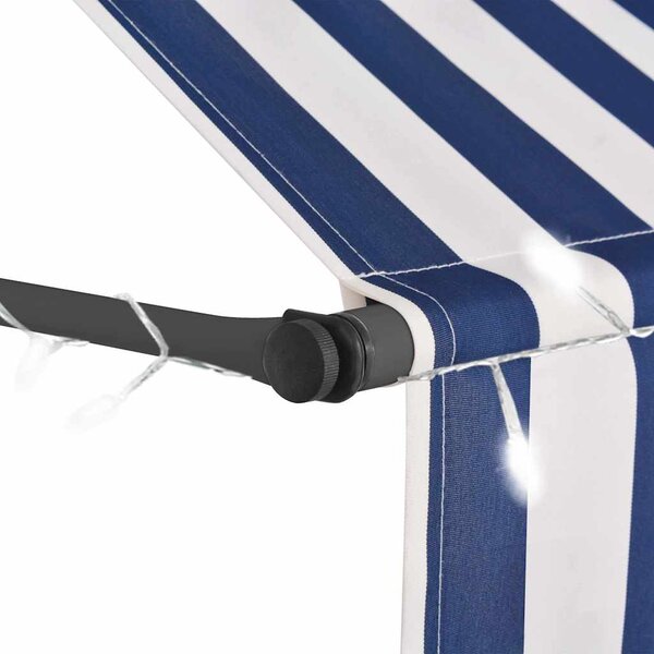 Ručně zatahovací markýza s LED světlem 100 cm modrobílá 145841