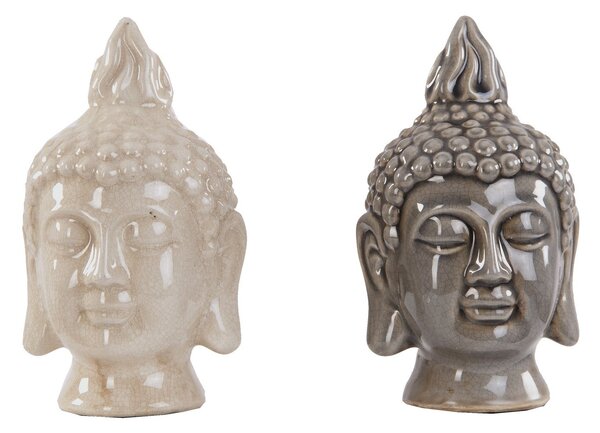 Designová etno dekorace Buddha ve tvaru busty v béžových odstínech s vintage efektem popraskané glazury 20 cm