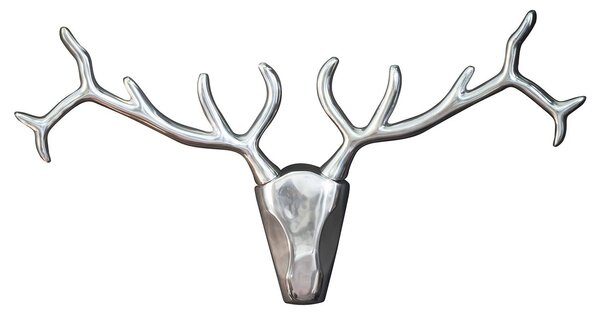 Glamour stylová nástěnná stříbrná chromová dekorace Deerhead s hlavou jelena a rozvětvenými parohy 90 cm