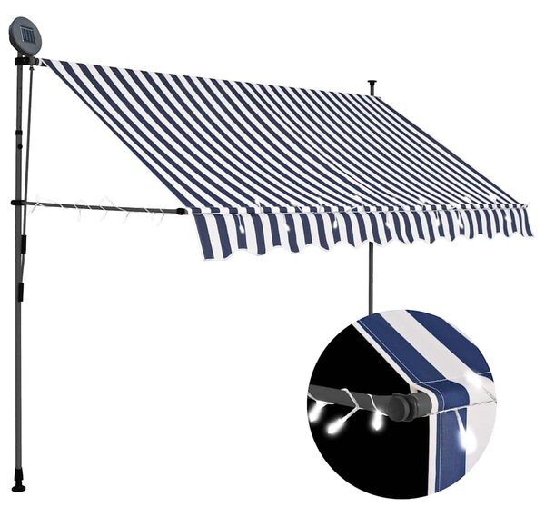 Ručně zatahovací markýza s LED světlem 300 cm modrobílá 145845