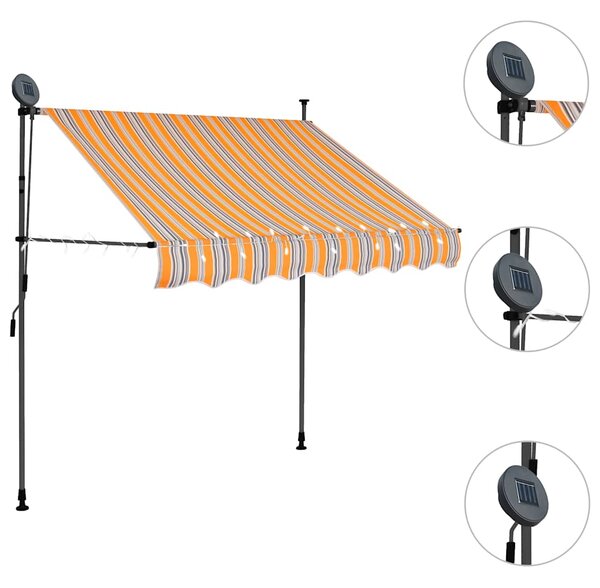 Ručně zatahovací markýza s LED světlem 100 cm žlutomodrá 145848
