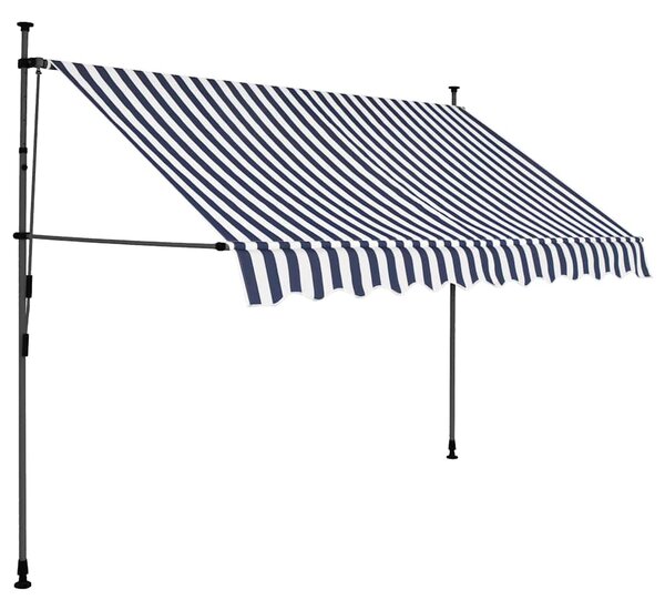 Ručně zatahovací markýza s LED světlem 300 cm modrobílá 145845