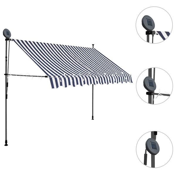 Ručně zatahovací markýza s LED světlem 250 cm modrobílá 145844