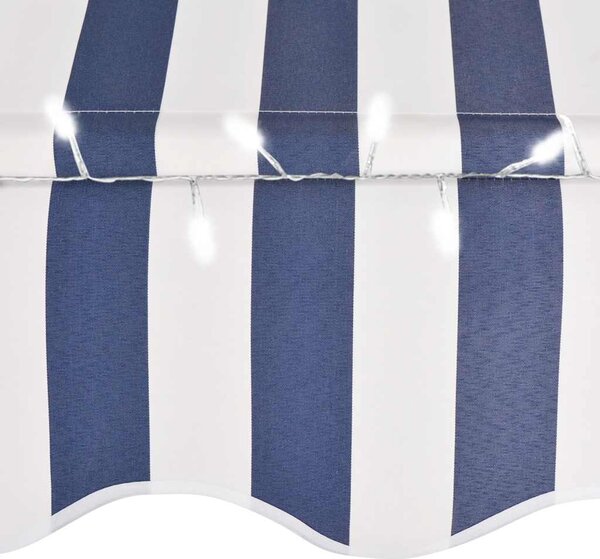 Ručně zatahovací markýza s LED světlem 350 cm modrobílá 145846