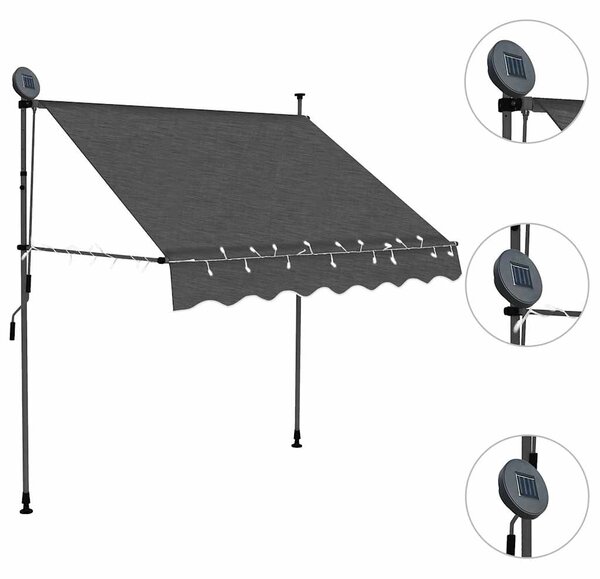 Ručně zatahovací markýza s LED světlem 100 cm antracitová 145862