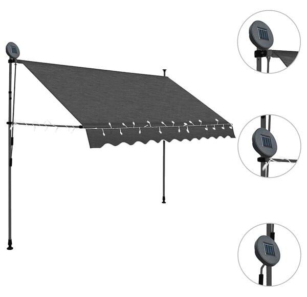 Ručně zatahovací markýza s LED světlem 250 cm antracitová 145865