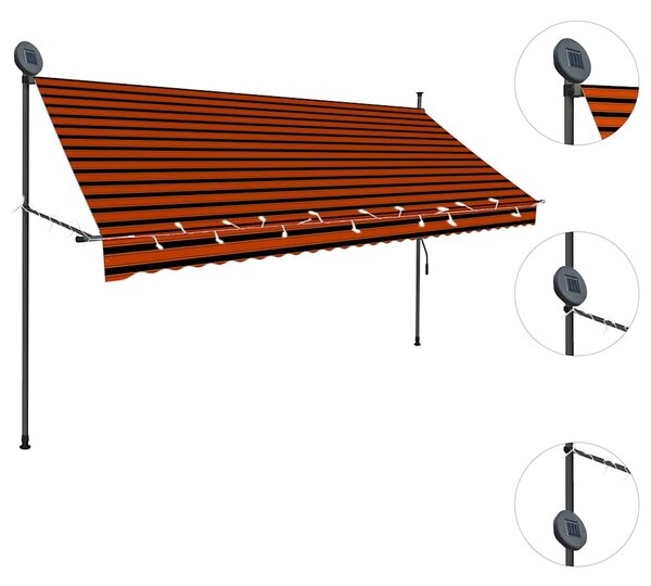 Ručně zatahovací markýza s LED světlem 300 cm oranžovo-hnědá 145880