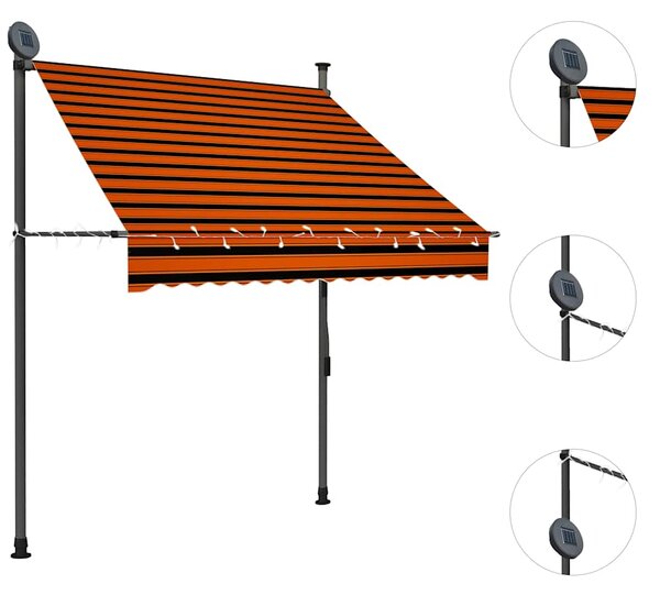 Ručně zatahovací markýza s LED světlem 150 cm oranžovo-hnědá 145877