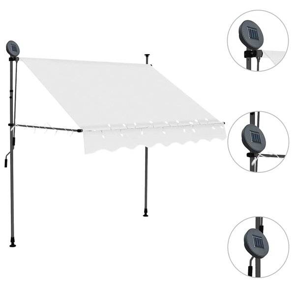Ručně zatahovací markýza s LED světlem 150 cm krémová 145870