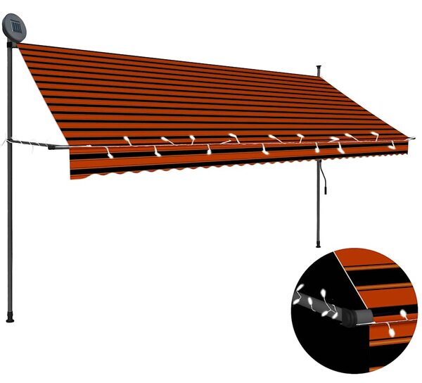 Ručně zatahovací markýza s LED světlem 350 cm oranžovo-hnědá 145881