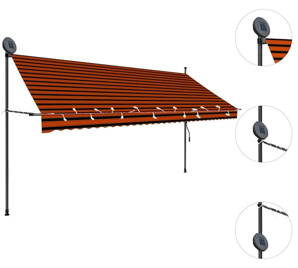 Ručně zatahovací markýza s LED světlem 350 cm oranžovo-hnědá 145881
