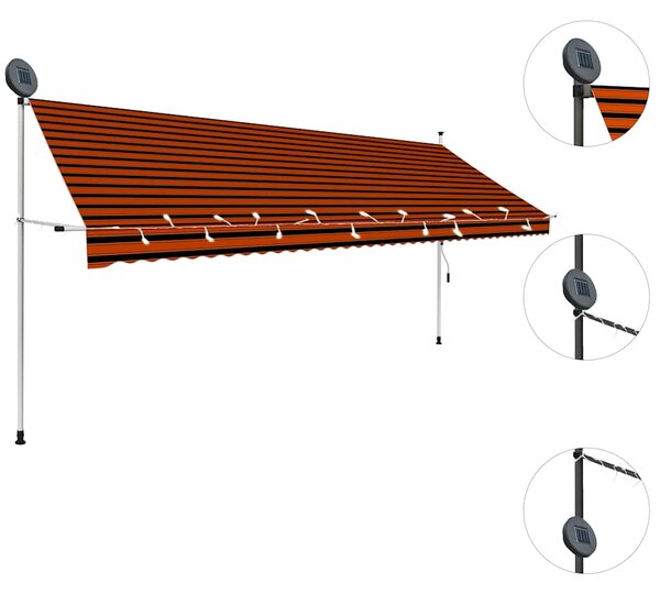 Ručně zatahovací markýza s LED světlem 400 cm oranžovo-hnědá 145882