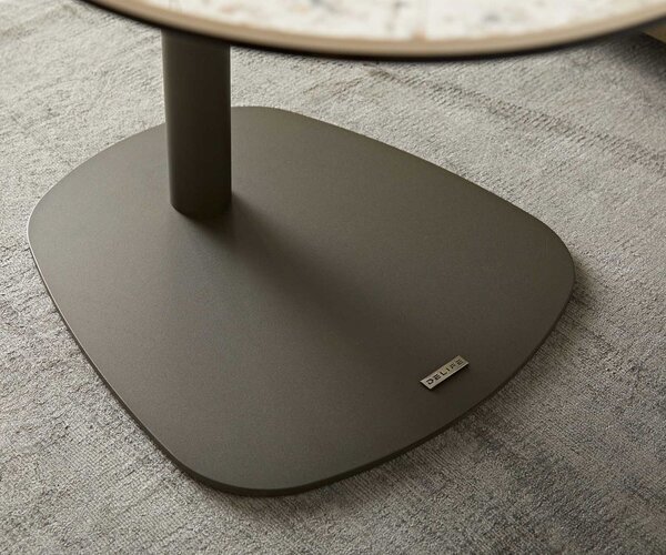 DELIFE Konferenční stolek Elenya 60x60 cm keramika Minas Melange bílá béžová podnož titanová efektová úprava
