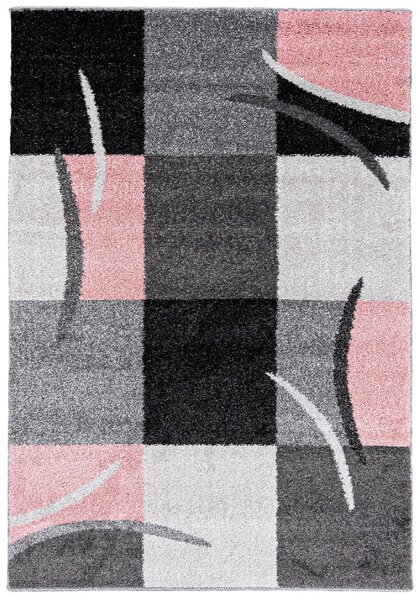 CHEMEX Kusový koberec SUPER VERSO - šedý/růžový - čtverce 2 Rozměr koberce: 80x150 cm