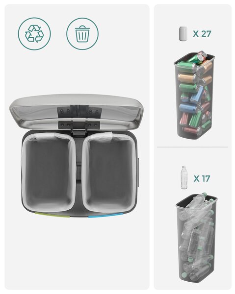 SONGMICS Koš na tříděný odpad Breno 2x20 L stříbrný