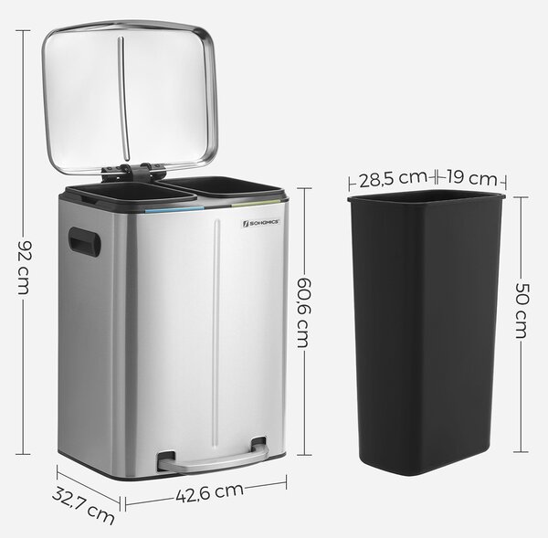 SONGMICS Koš na tříděný odpad Breno 2x20 L stříbrný