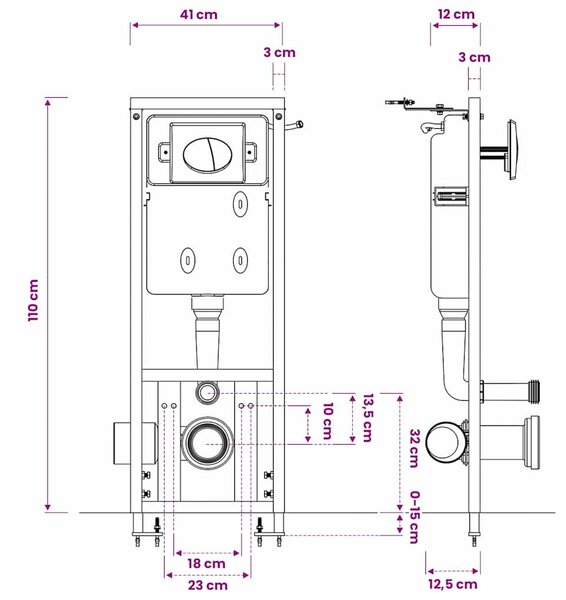 Podomítková nádržka pro závěsné WC 11 l 41x14x(110-125) cm 146128