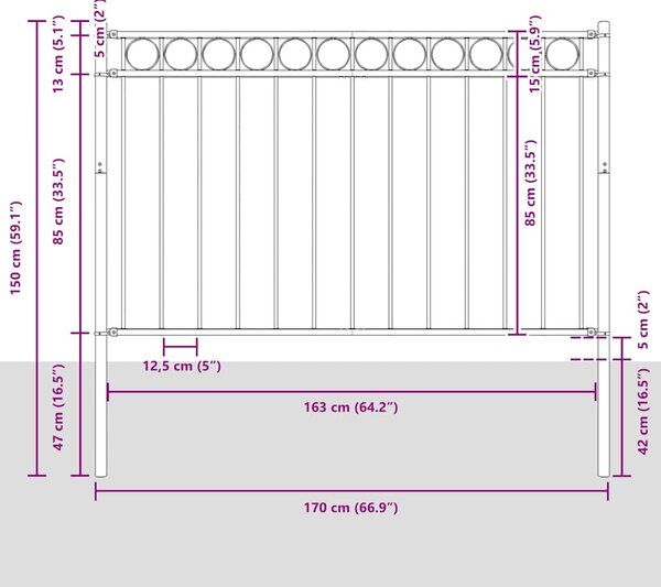 Zahradní plot ASSEN ocelový 1,7 x 1 m černý 146313