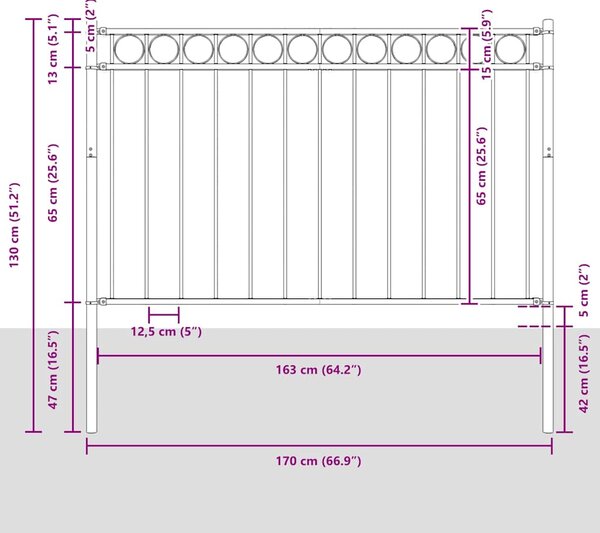 Zahradní plot ASSEN ocelový 1,7 x 0,8 m černý 146312
