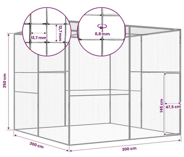 Klec pro kočky 3 x 3 x 2,5 m pozinkovaná ocel 146361