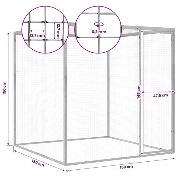 Klec pro kočky 1,5 x 1,5 x 1,5 m pozinkovaná ocel 146356