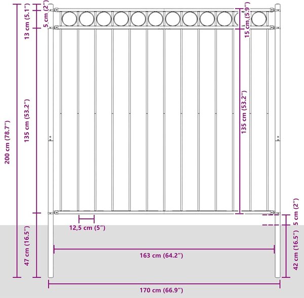 Zahradní plot ASSEN ocelový 1,7 x 1,5 m černý 146315