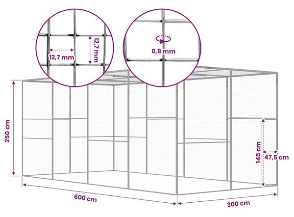 Klec pro kočky 6 x 3 x 2,5 m pozinkovaná ocel 146362