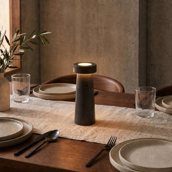 Stolní lampa Lucande, Pepper, Šedá, Jídelna, Plast, Moderní