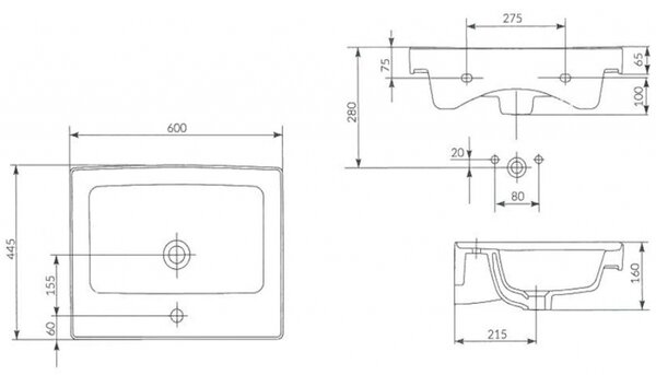 Cersanit Crea BOX skříňkové umyvadlo 60cm, bílá, K114-006