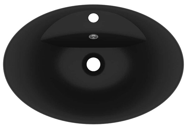 Luxusní umyvadlo přepad oválné matné černé 58,5x39 cm keramika 146942