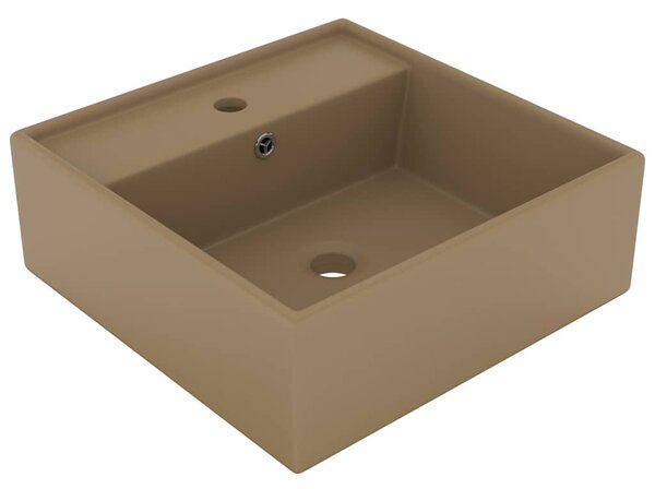 Luxusní umyvadlo přepad čtvercové matné krémové 41 x 41 cm 146952