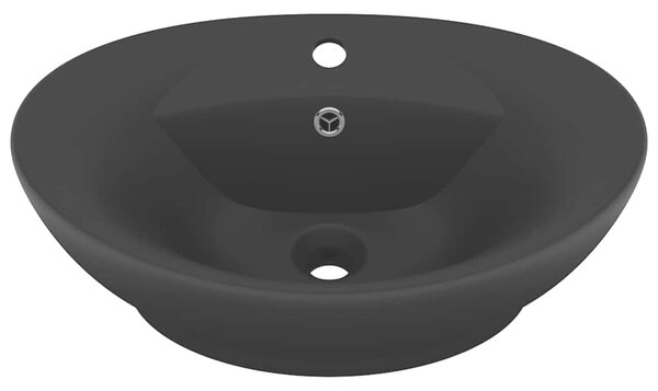 Luxusní umyvadlo přepad oválné matné černé 58,5x39 cm keramika 146942