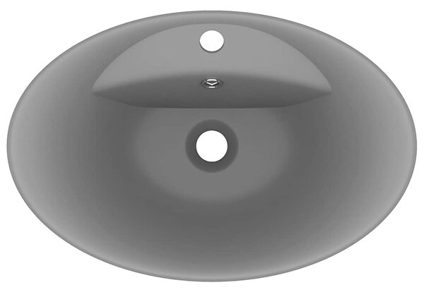 Luxusní umyvadlo přepad oválné tmavě šedé 58,5 x 39 cm keramika 146939