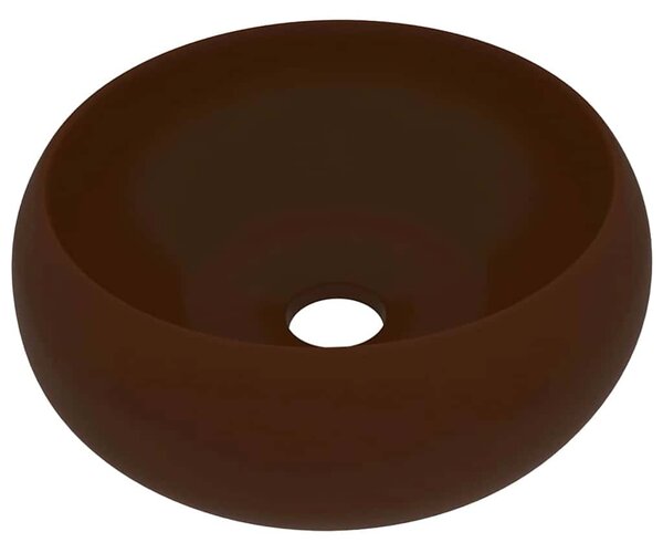 Luxusní umyvadlo kulaté matné tmavě hnědé 40 x 15 cm keramické 147006