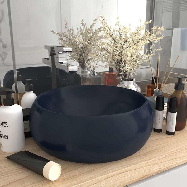 Luxusní umyvadlo kulaté matné tmavě modré 40 x 15 cm keramické 147001