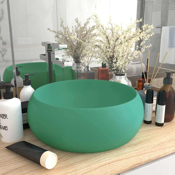 Luxusní umyvadlo kulaté matné světle zelené 40x15 cm keramické 147002