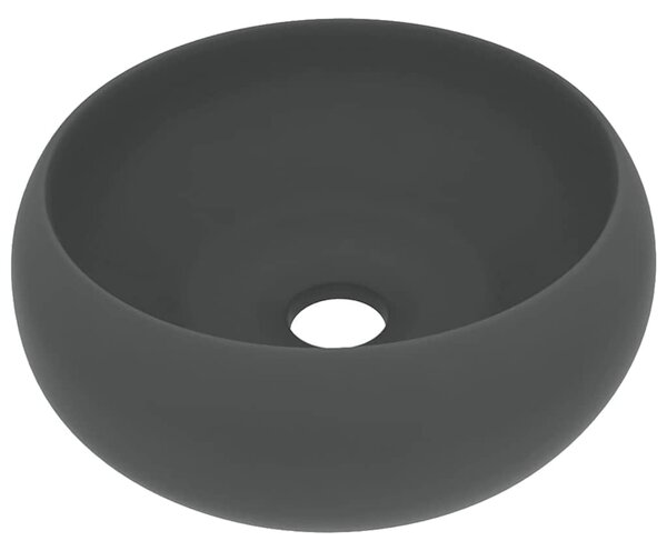 Luxusní umyvadlo kulaté matné tmavě šedé 40 x 15 cm keramické 147005