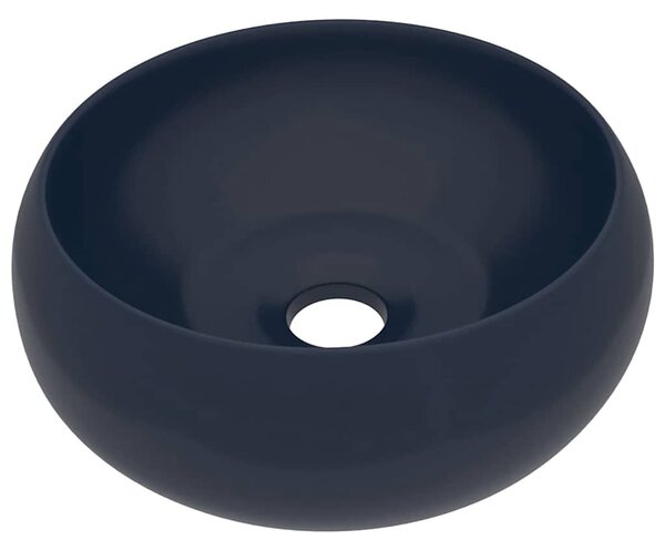 Luxusní umyvadlo kulaté matné tmavě modré 40 x 15 cm keramické 147001