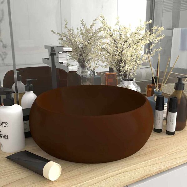 Luxusní umyvadlo kulaté matné tmavě hnědé 40 x 15 cm keramické 147006