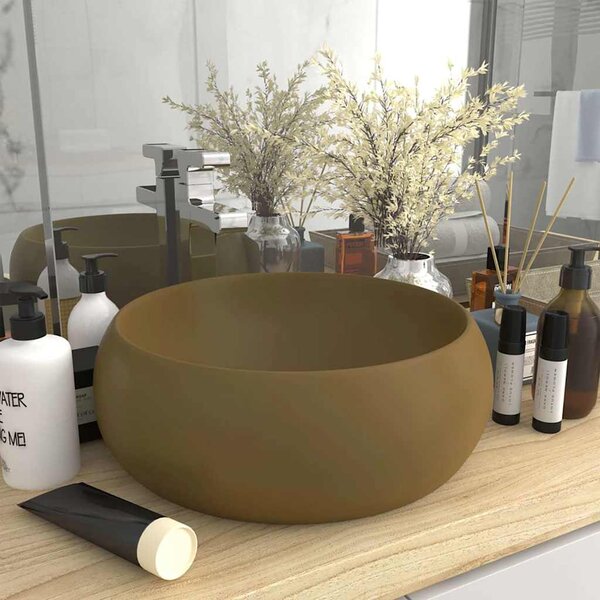 Luxusní umyvadlo kulaté matné krémové 40 x 15 cm keramické 147007