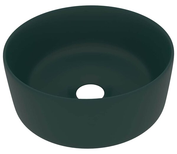 Luxusní umyvadlo kulaté matné tmavě zelené 40 x 15 cm keramické 147014