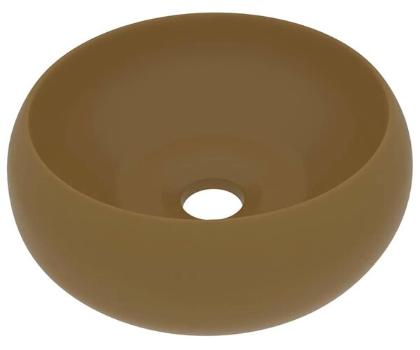 Luxusní umyvadlo kulaté matné krémové 40 x 15 cm keramické 147007
