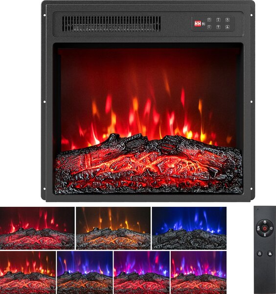 COSTWAY 18" elektrická krbová vložka 750W/1500W, vestavěný elektrický krb se 7 realistickými barvami plamene, 5 nastavitelnými úrovněmi jasu, časovačem