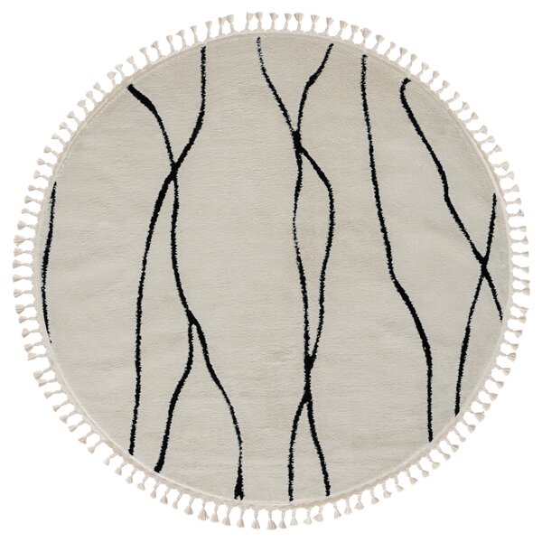 My Flair, Kusový koberec Moroccan Serenity weiß kruh, 140x140 (průměr) kruh, černobílá, ložnice
